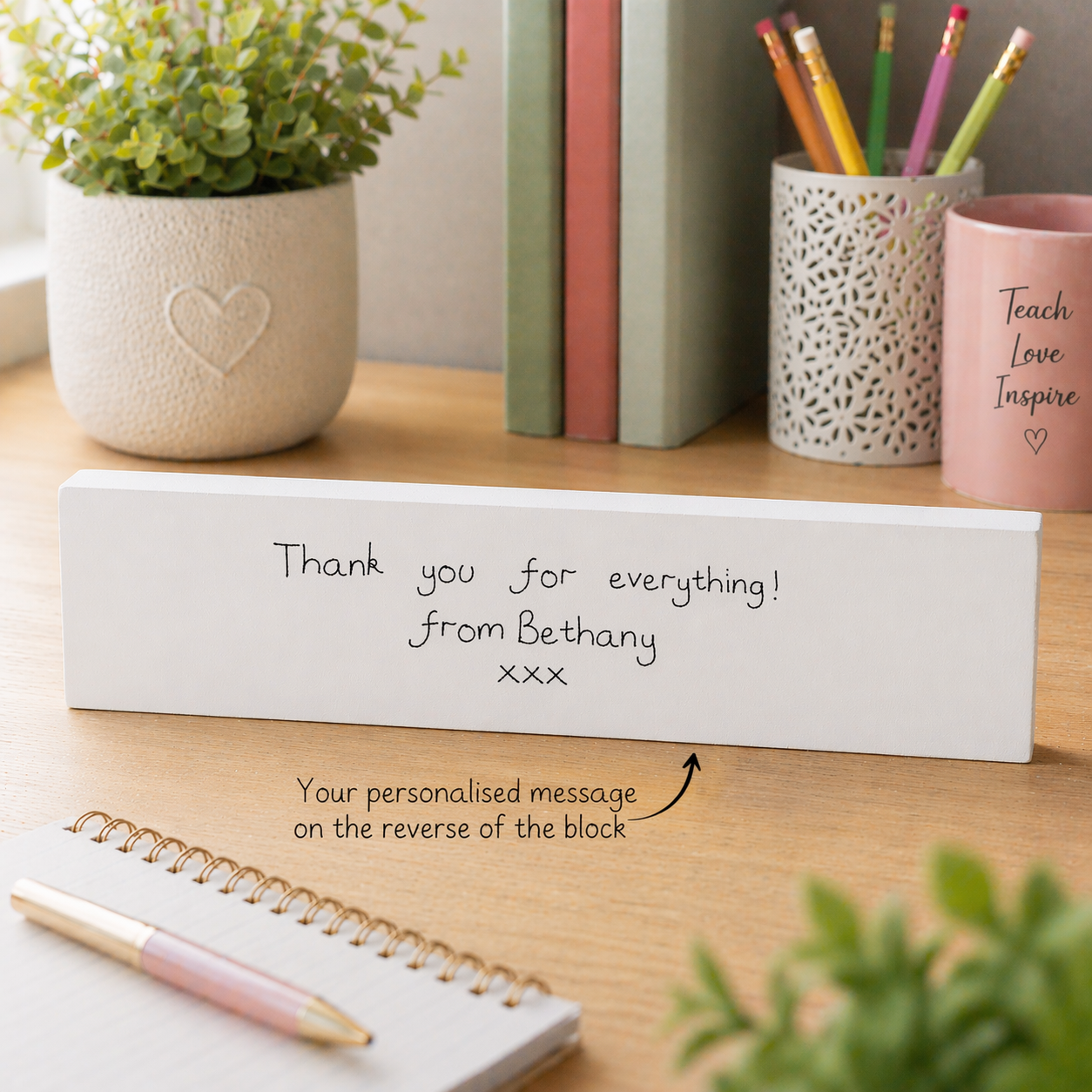 Personalised Teddy Teacher Thank You Block Sign