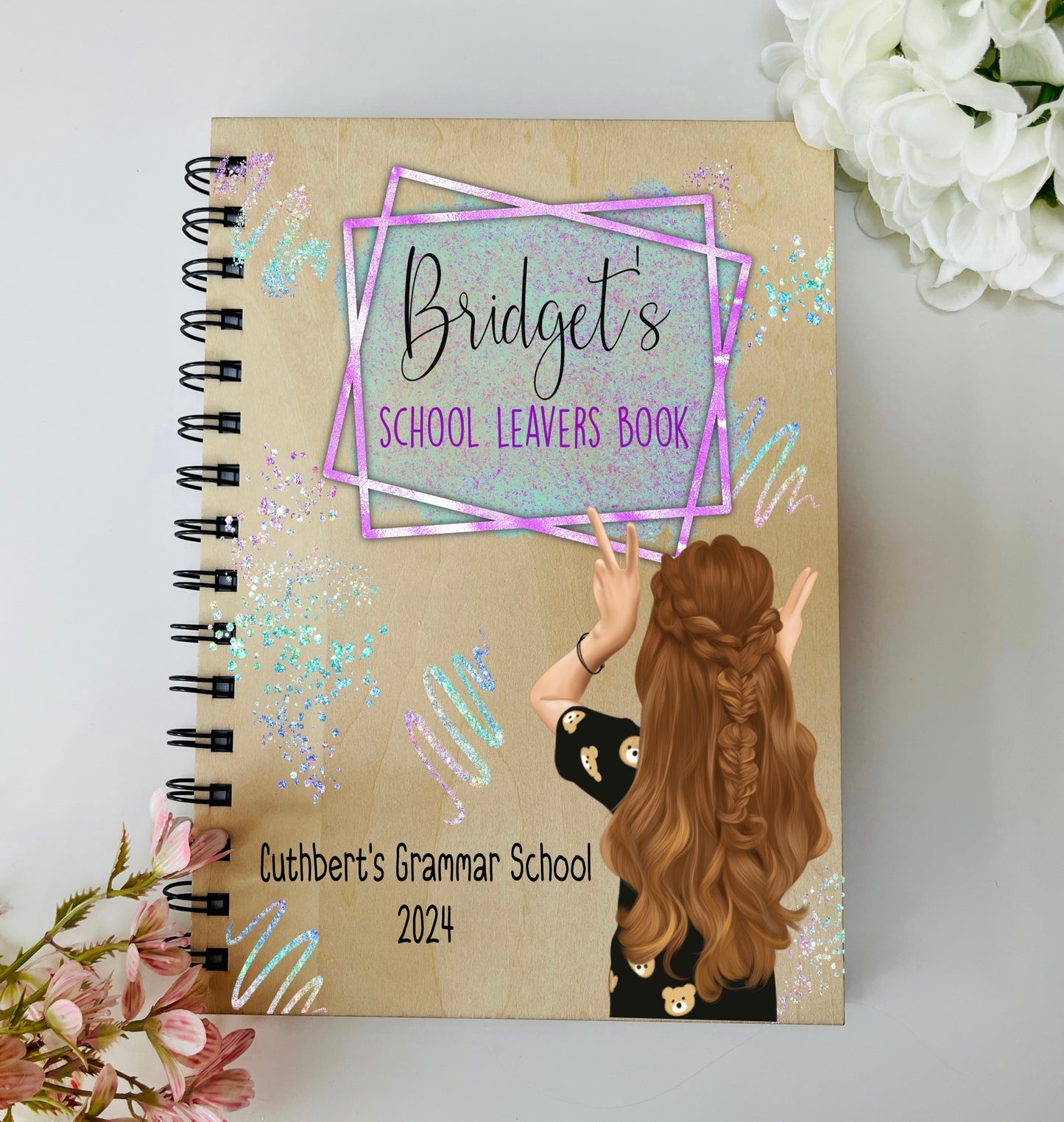 Young ladies wooden school leavers scrapbook