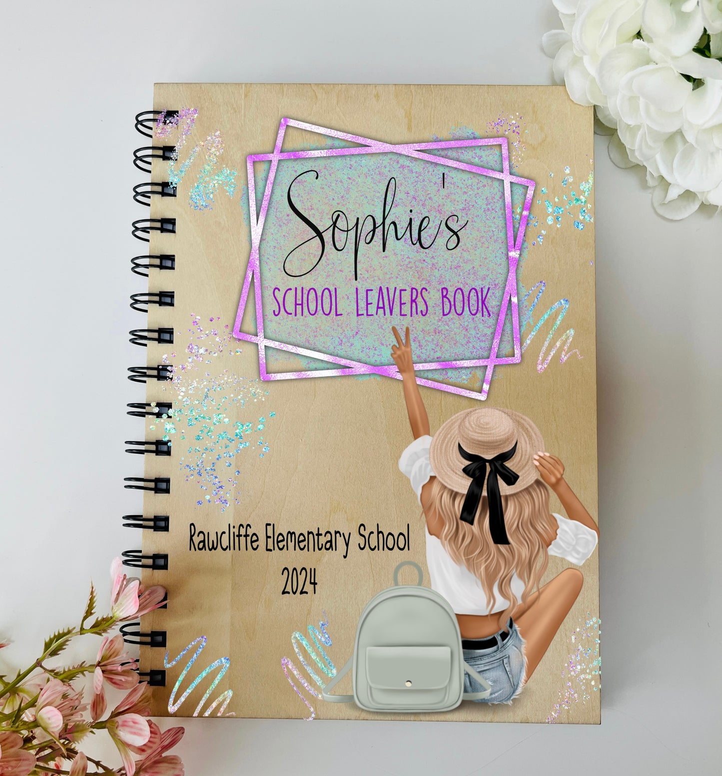 Young ladies wooden school leavers scrapbook