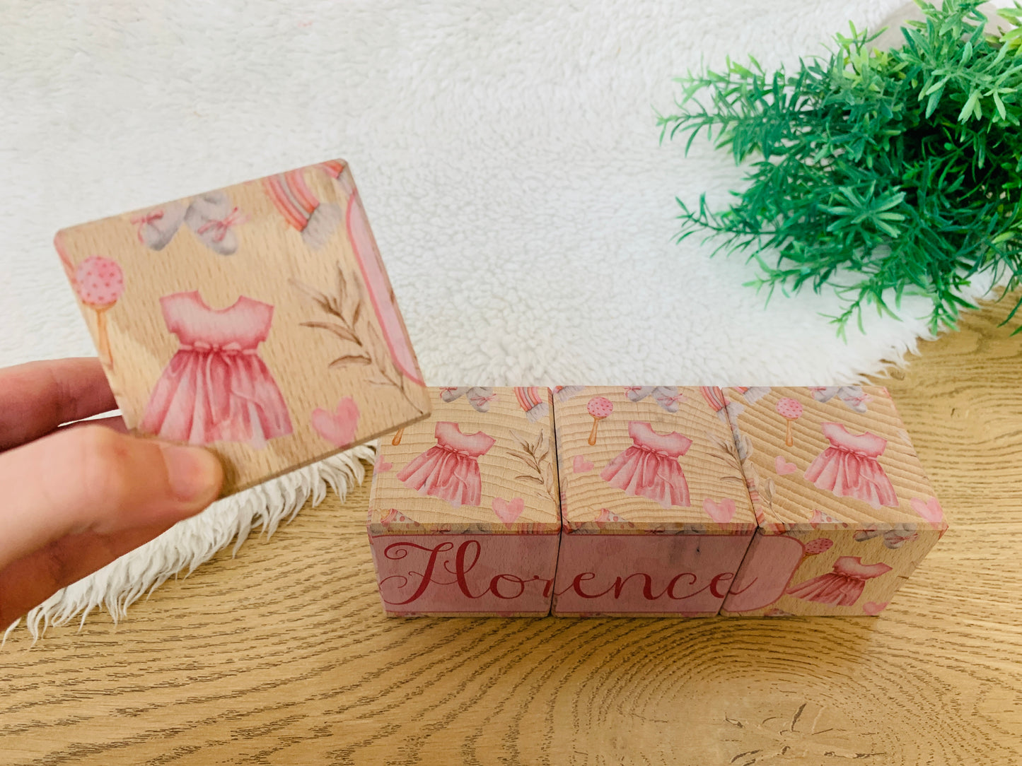 Girls dress and rattle baby Name Blocks