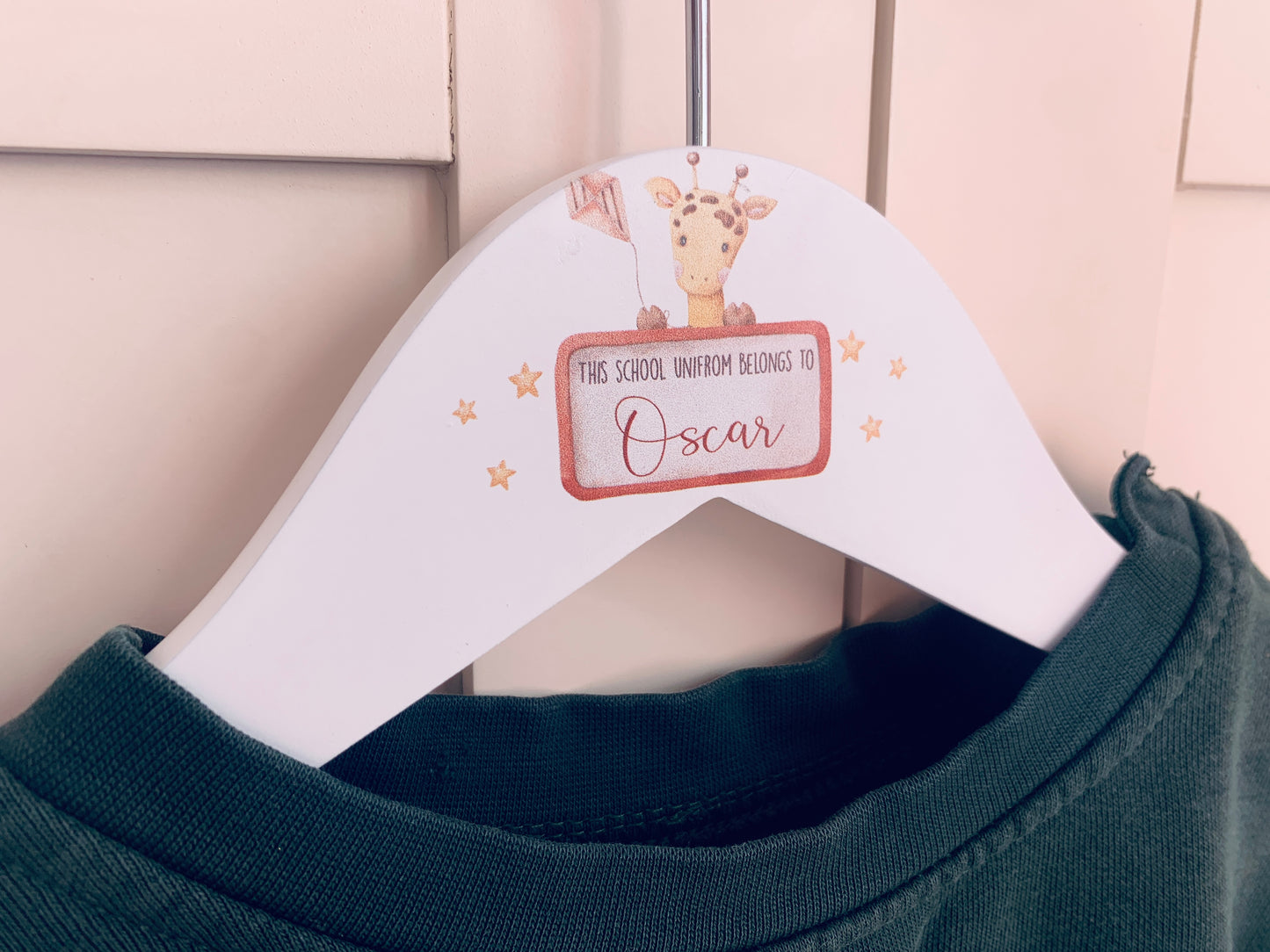 Personalised Giraffe school uniform hanger