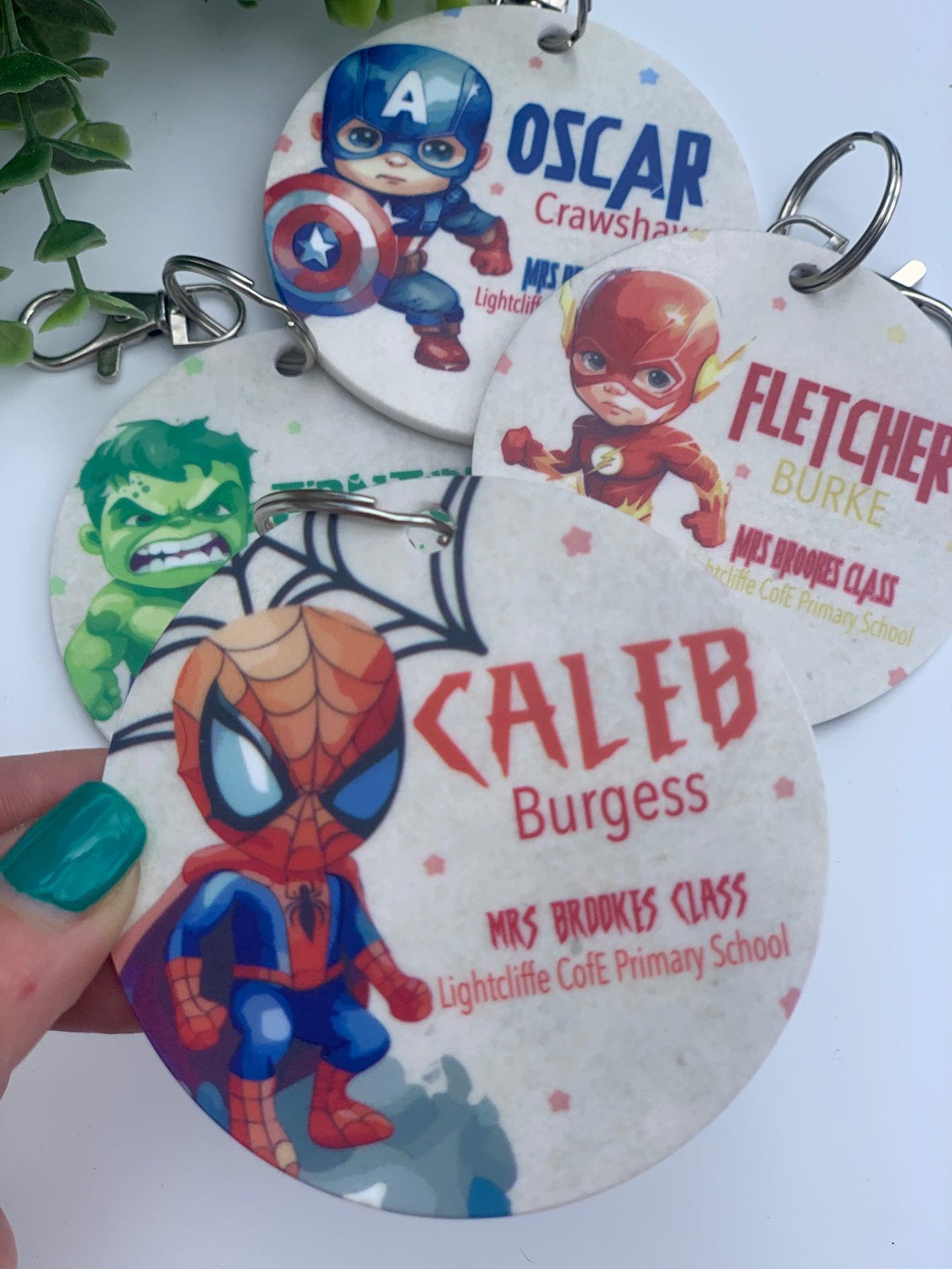 Superhero book bag tags