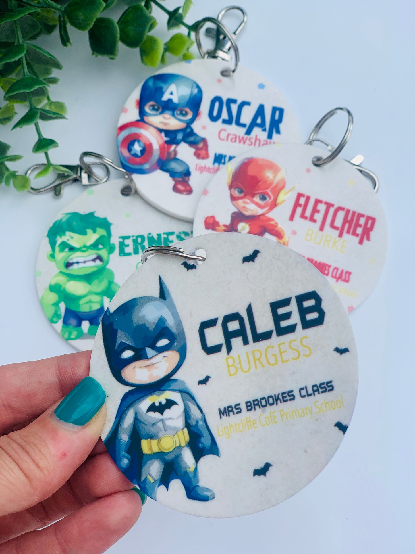 Superhero book bag tags