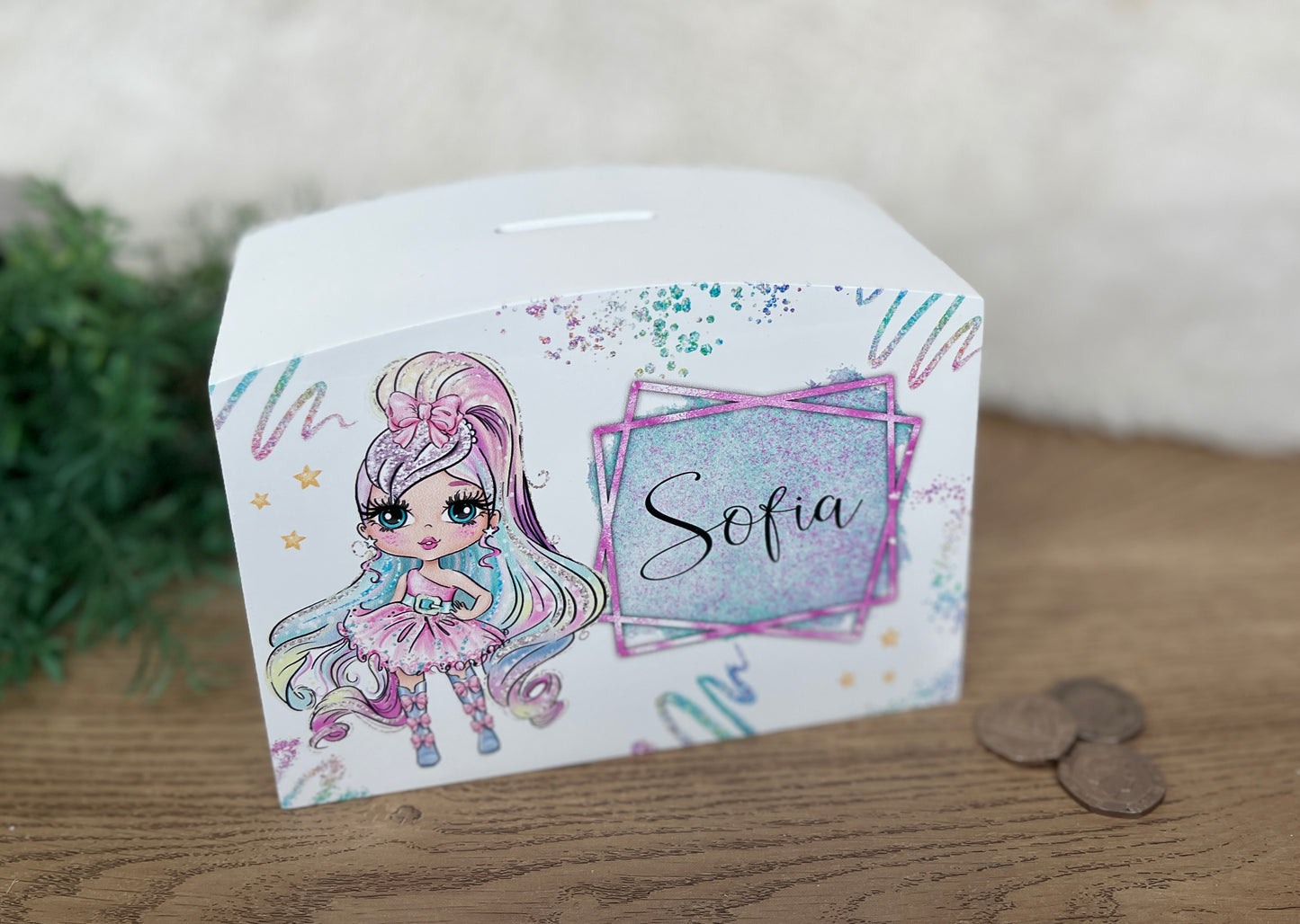 Glitter girl pink money box