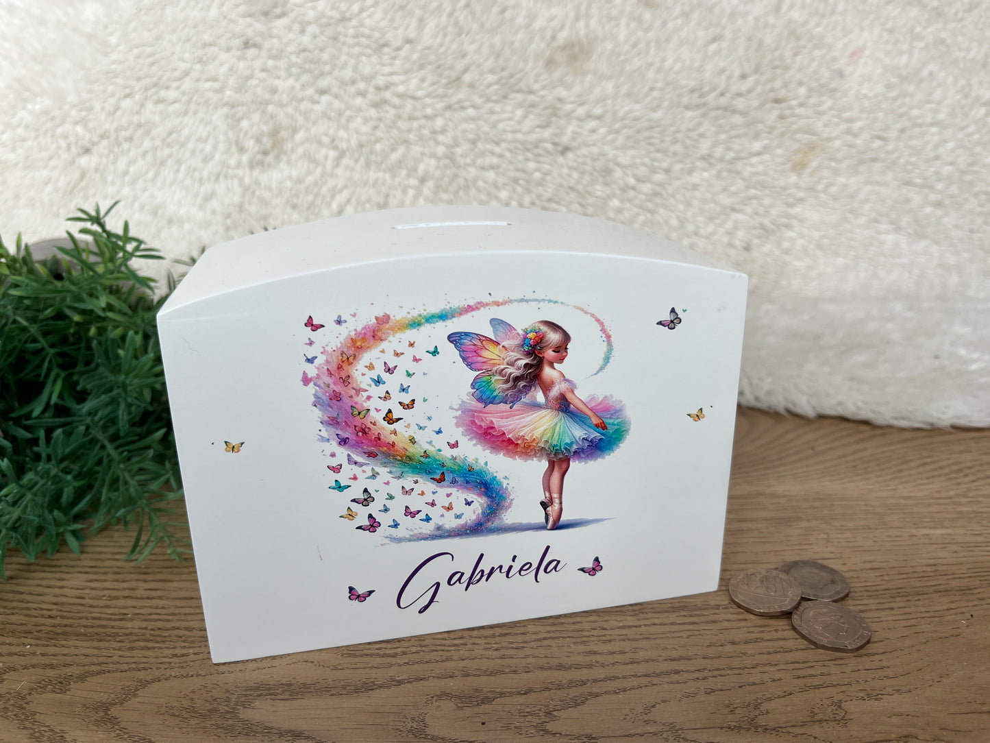 Rainbow ballerina money box