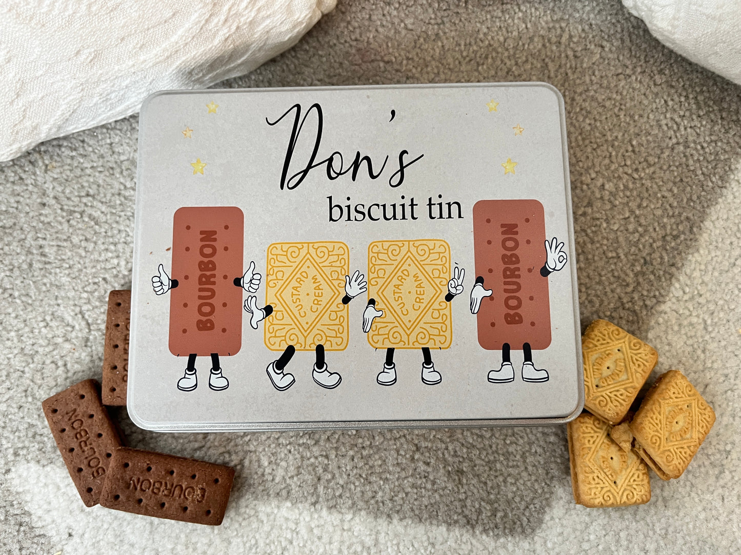 Bourbon and Custard Cream character tin