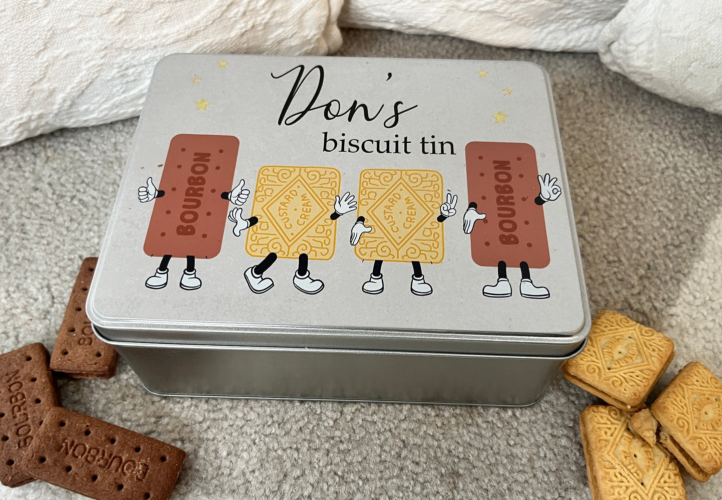 Bourbon and Custard Cream character tin