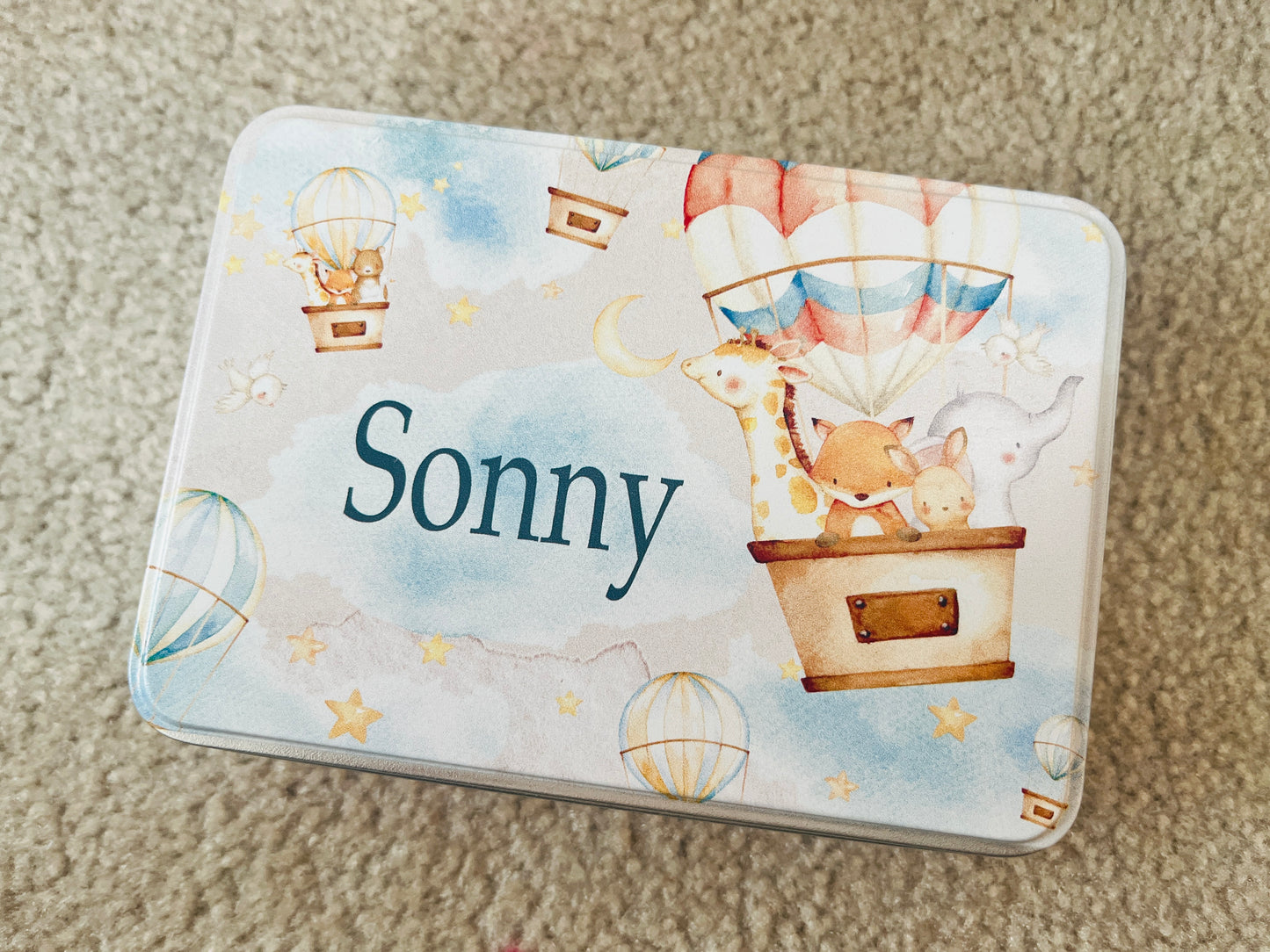 Hot air balloon animal tin