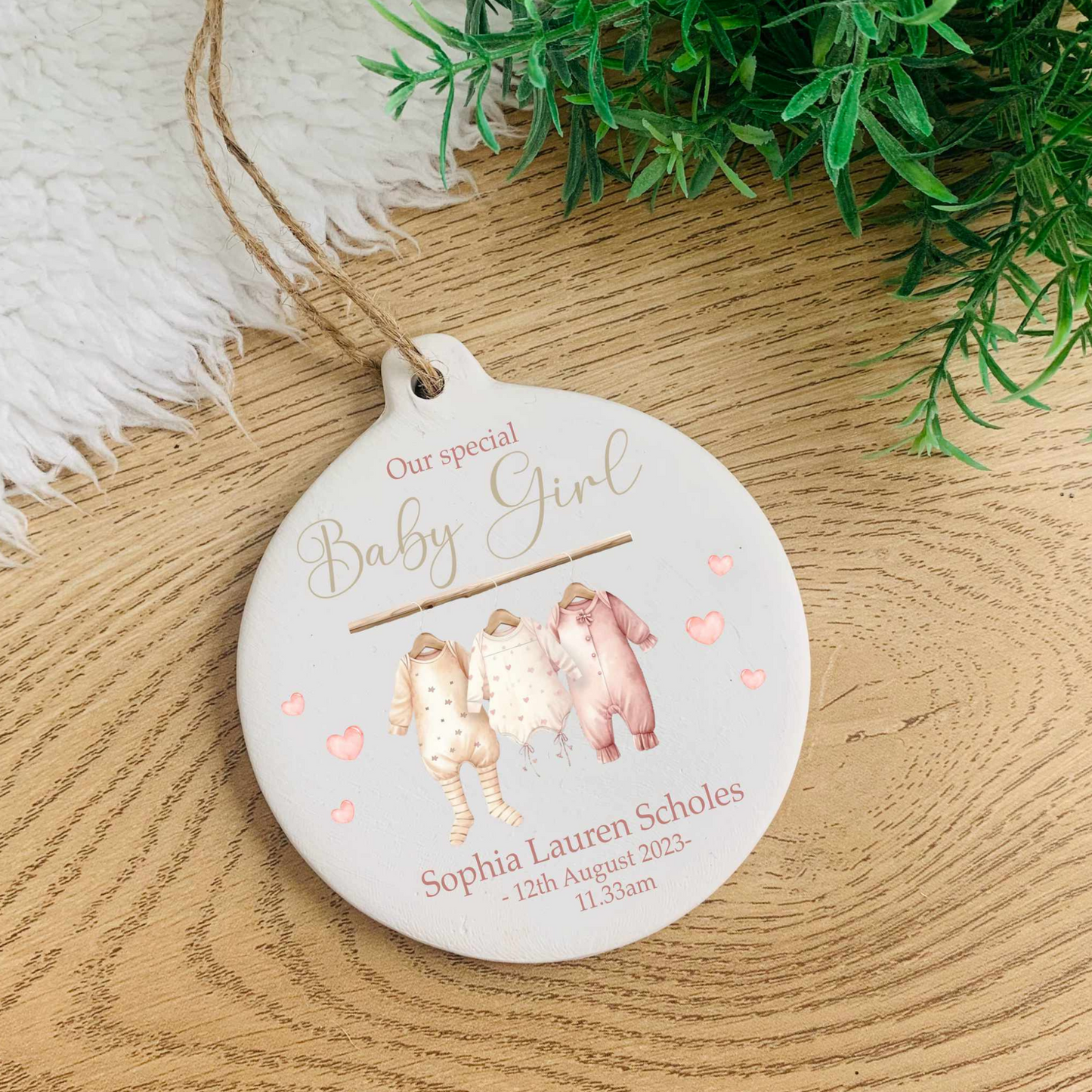 Baby girl rompers ceramic ornament