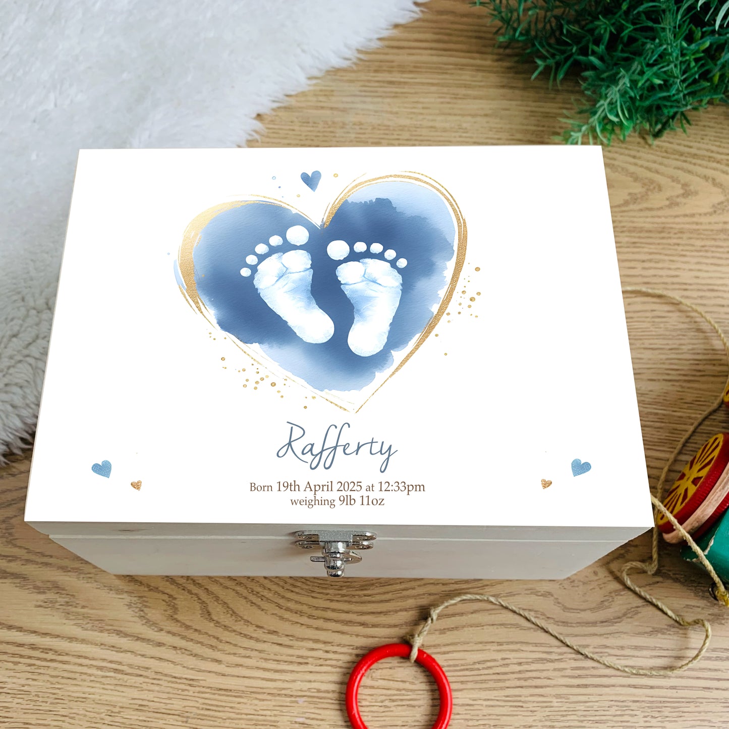 Baby footprint keepsake box