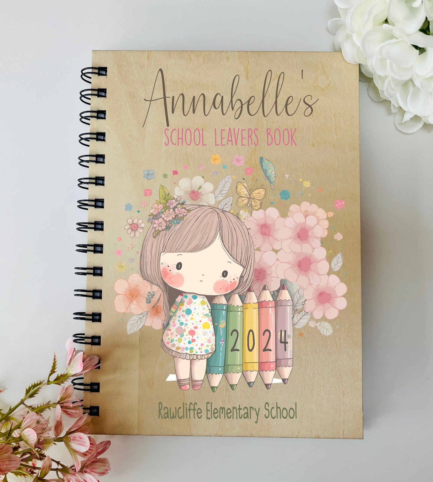 Girl with pencils wooden school leavers scrapbook