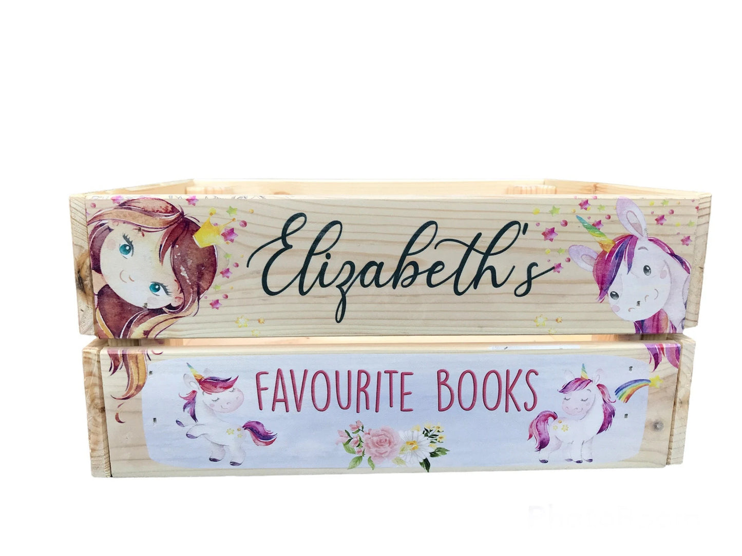 Unicorn wooden book crate