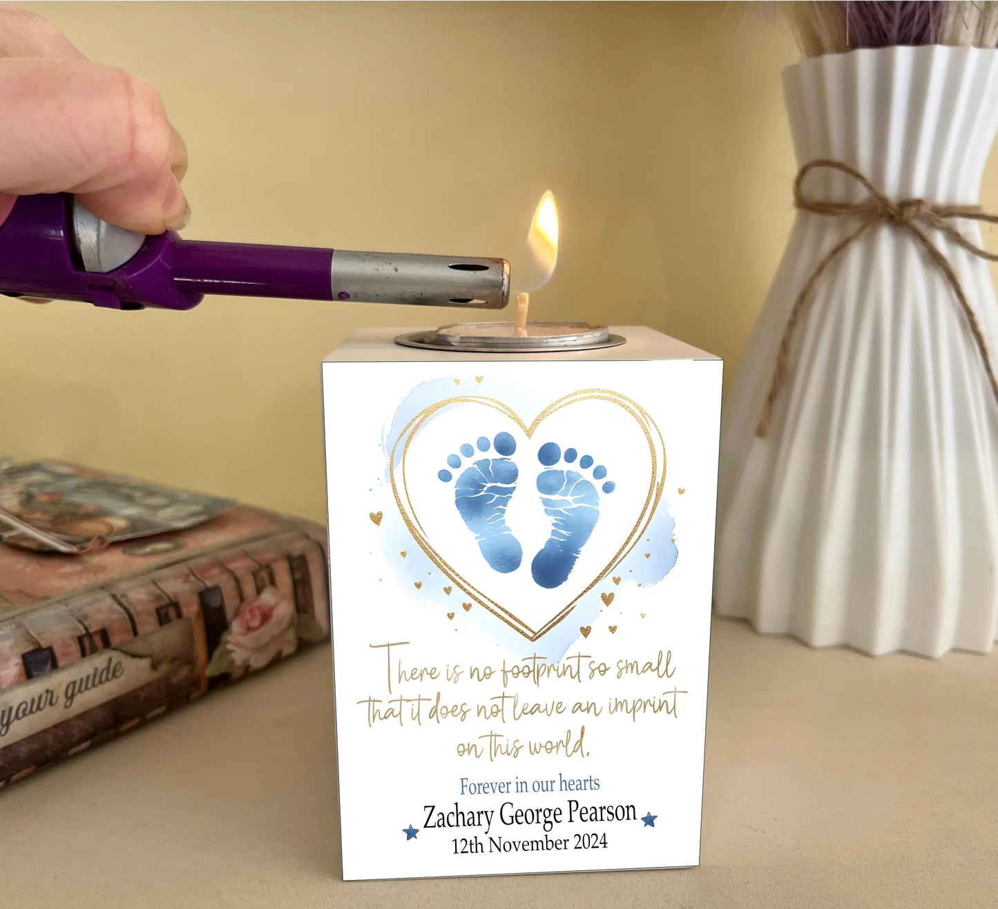 Footprint memory candle holder