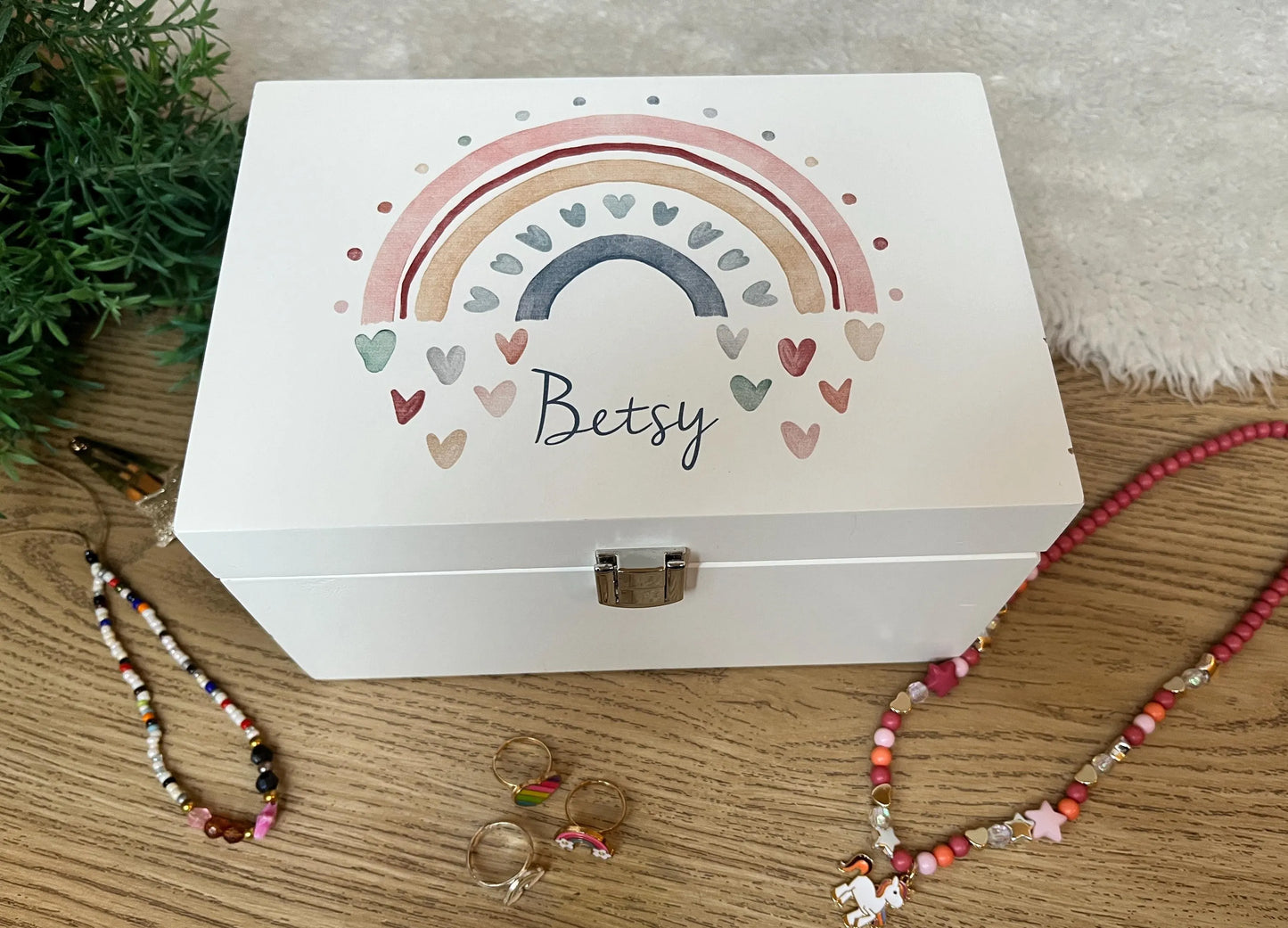 Rainbow luxury white jewellery box with mirror