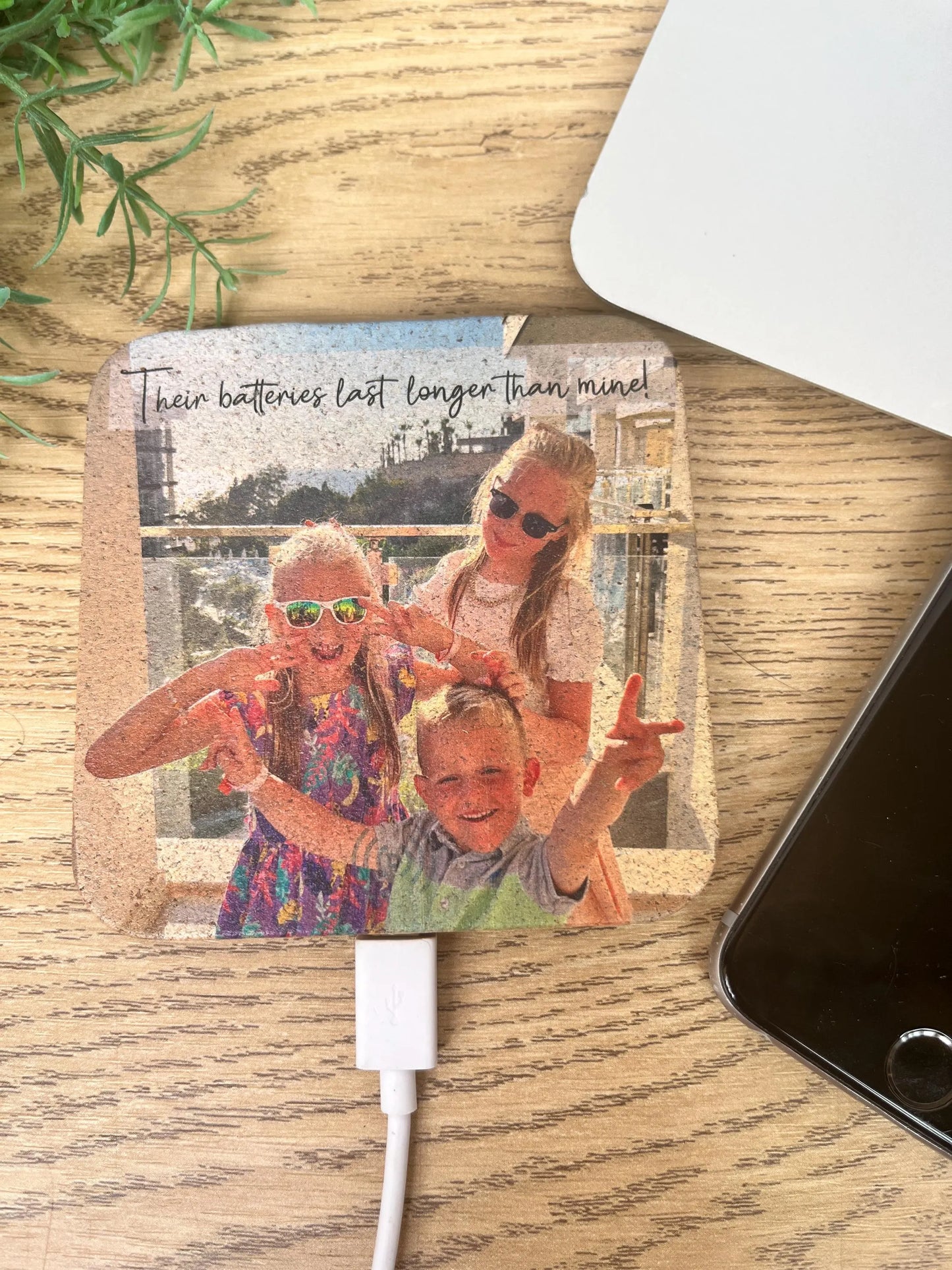 Personalised Square Bamboo Wireless Phone Charging Pad / Charger