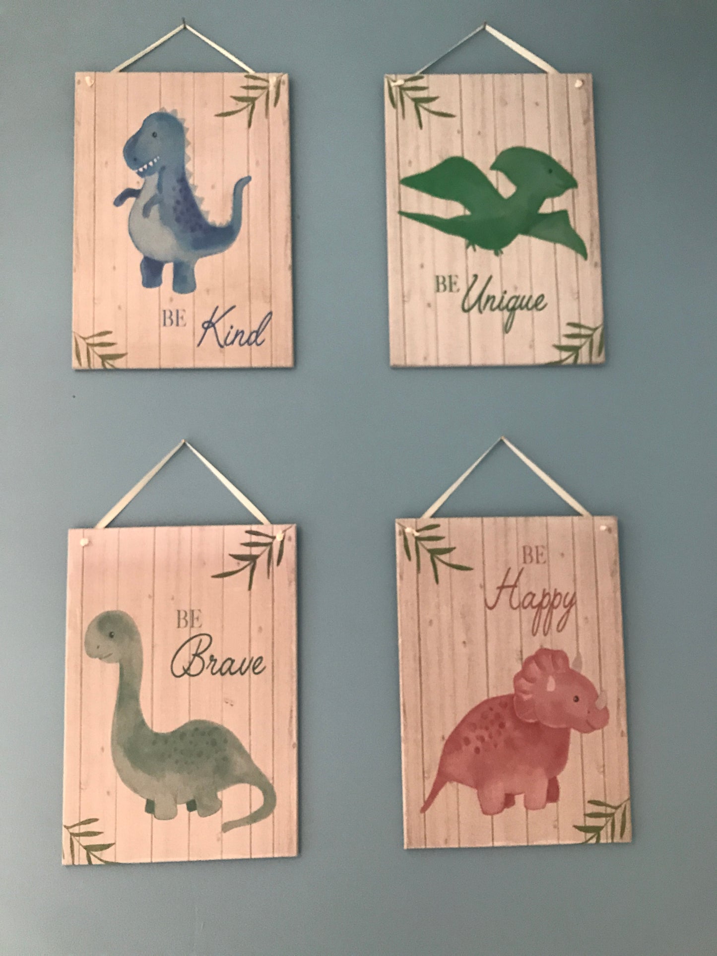 Set of 4 dinosaur wooden prints