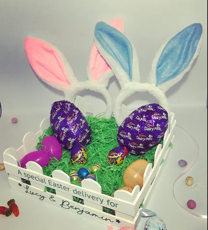 White wooden fence Easter crate