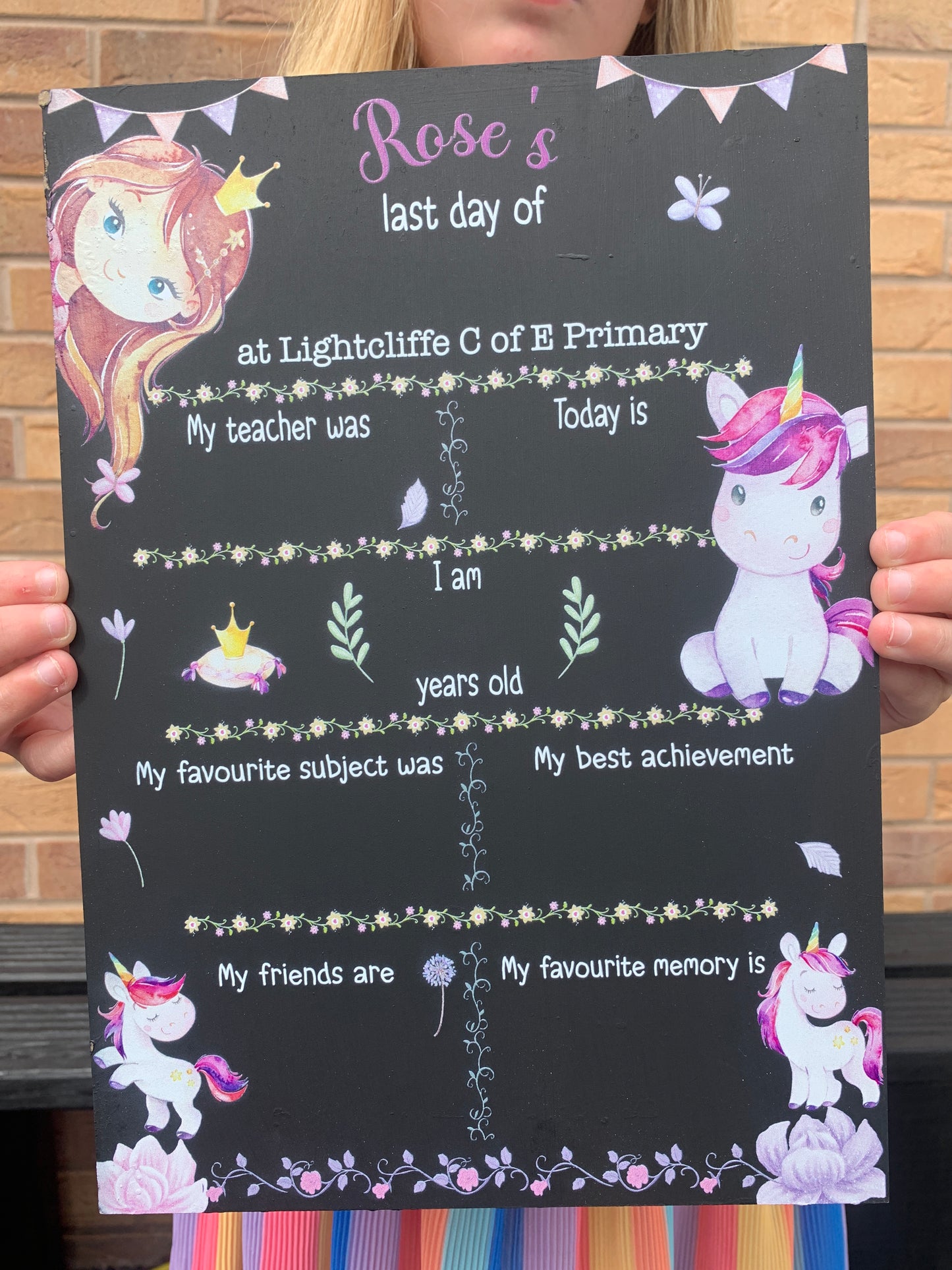 Unicorn girl First AND last day of school sign