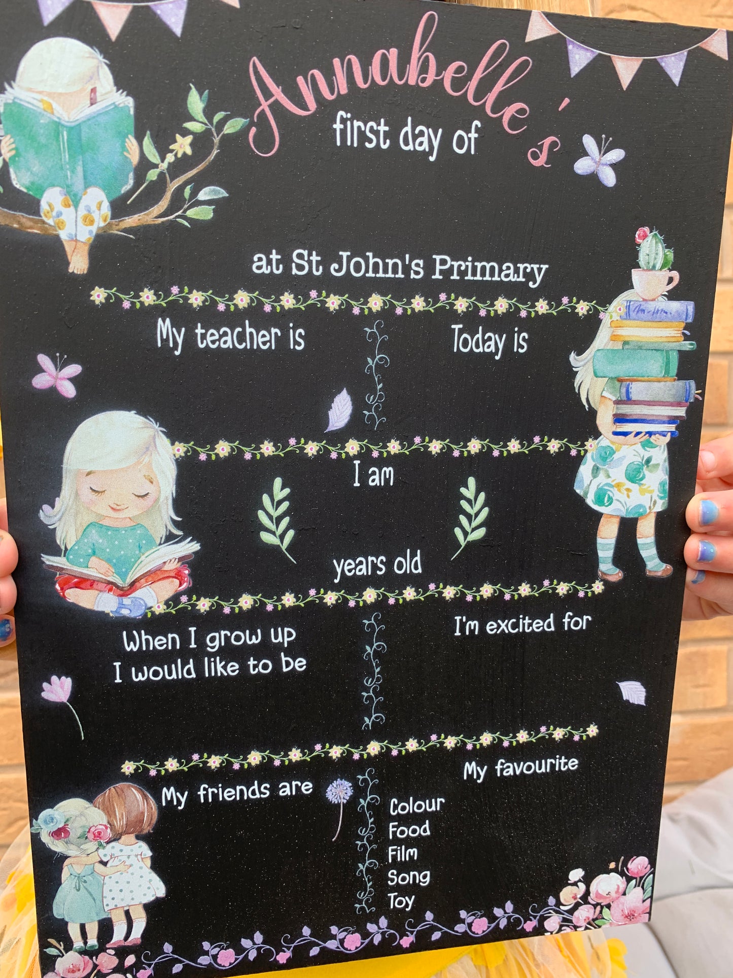 Reading girl First AND last day of school sign