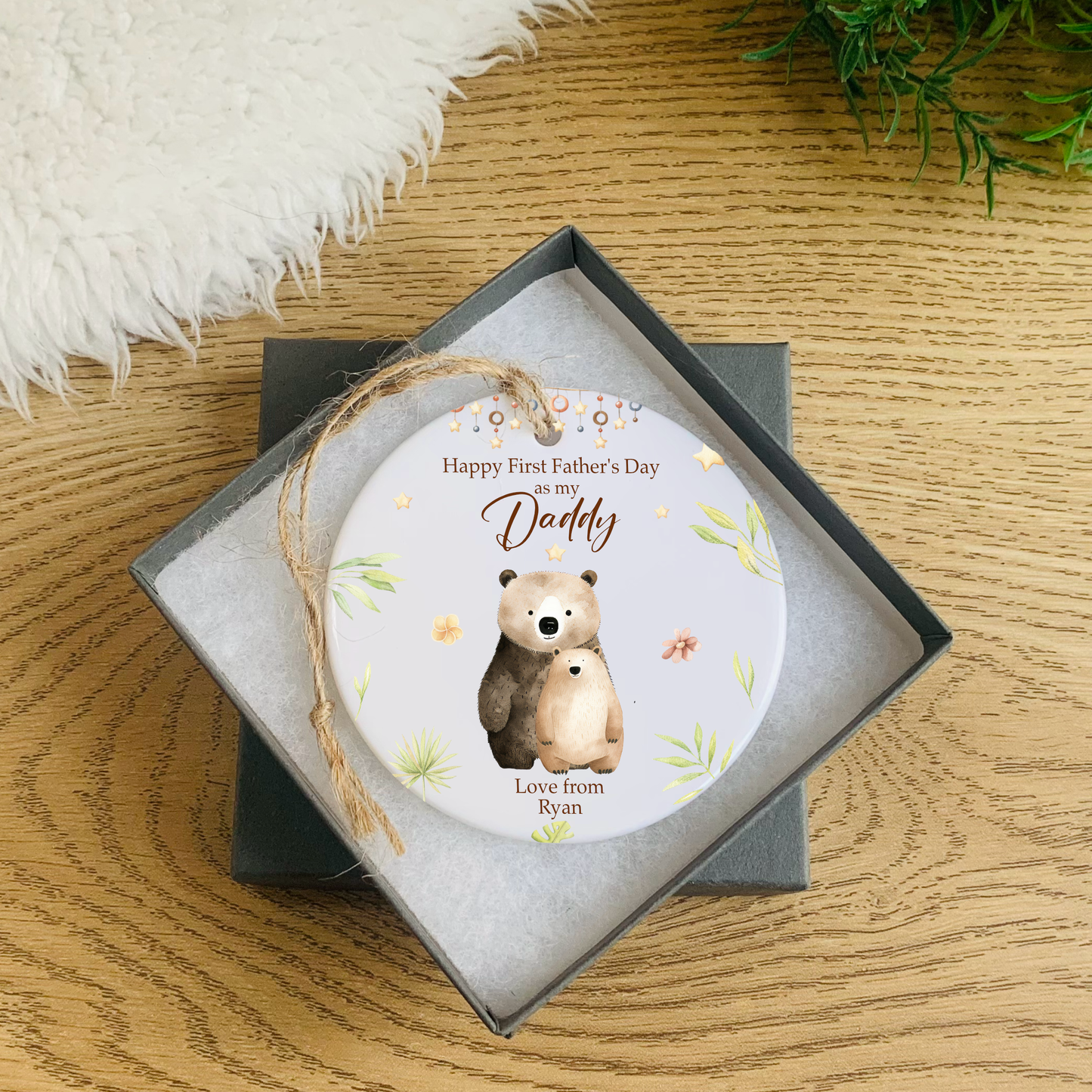 Daddy woodland bears ceramic ornament