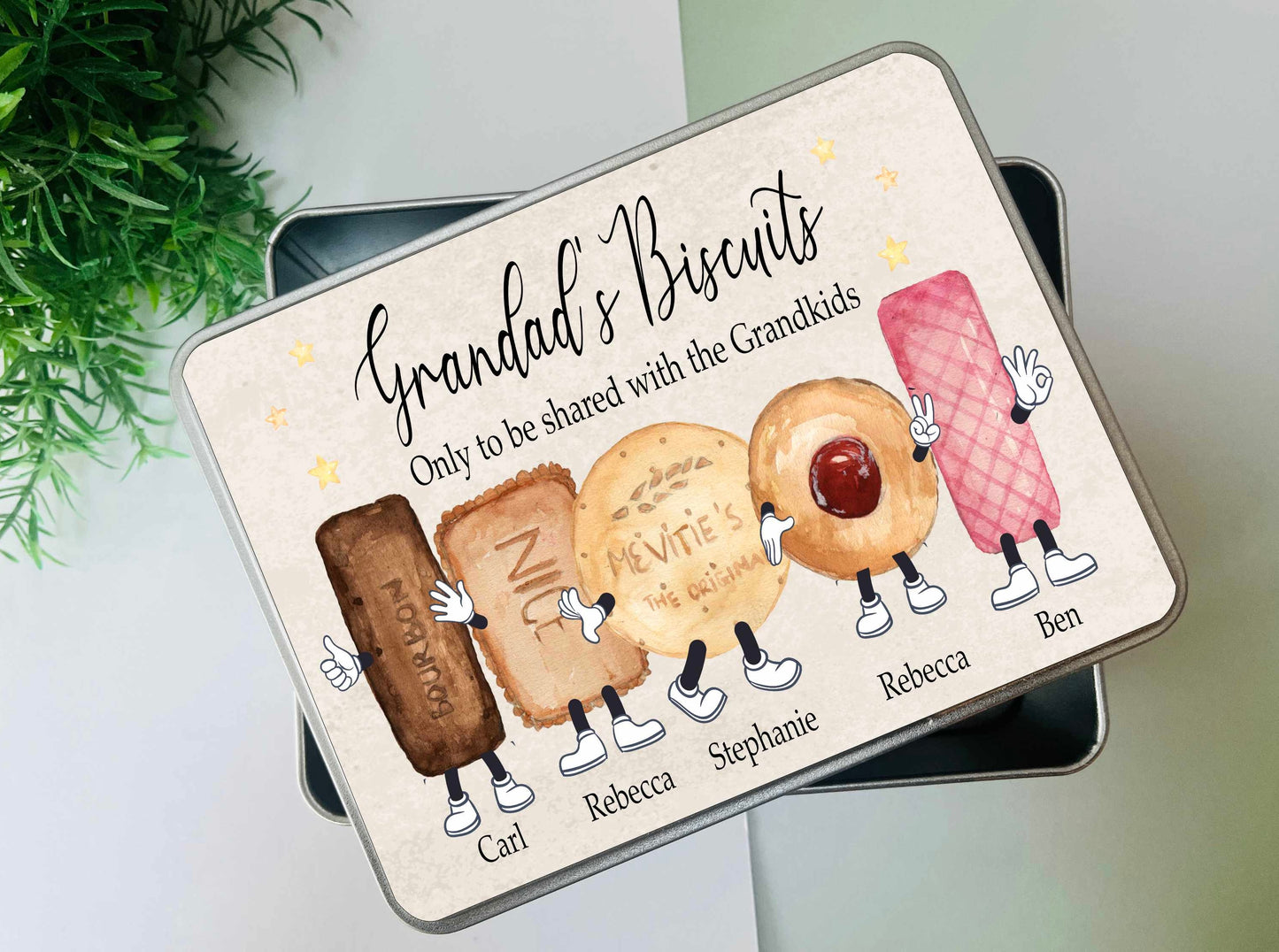 Biscuit names character tin