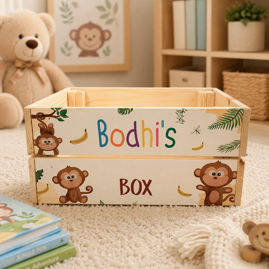 Monkey wooden book crate