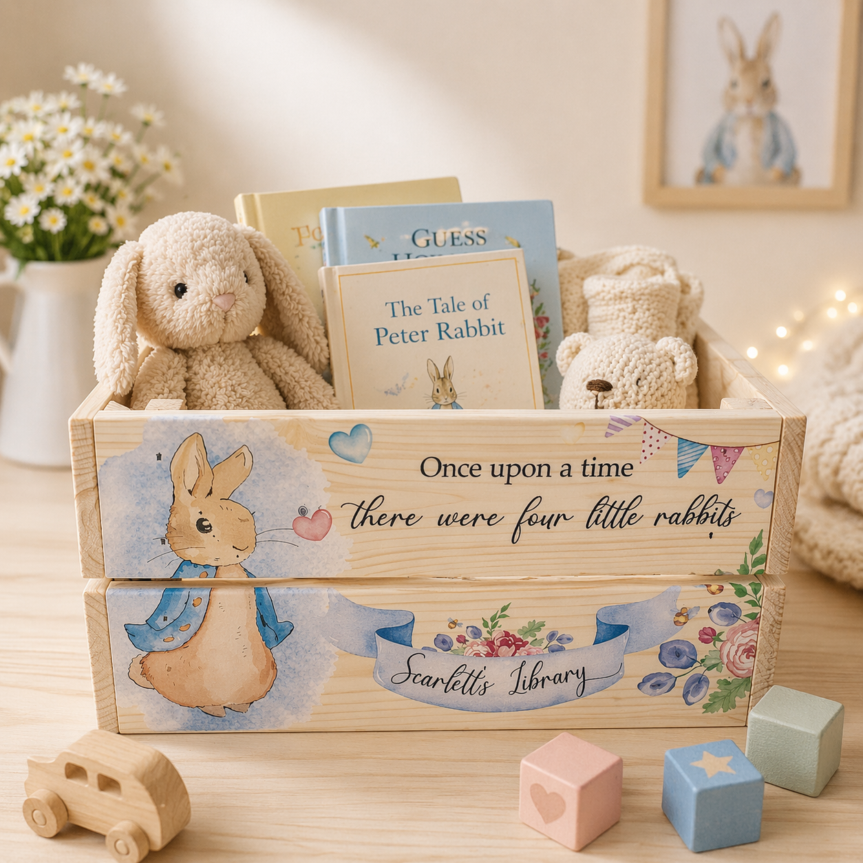 Pink or Blue Rabbit book crate