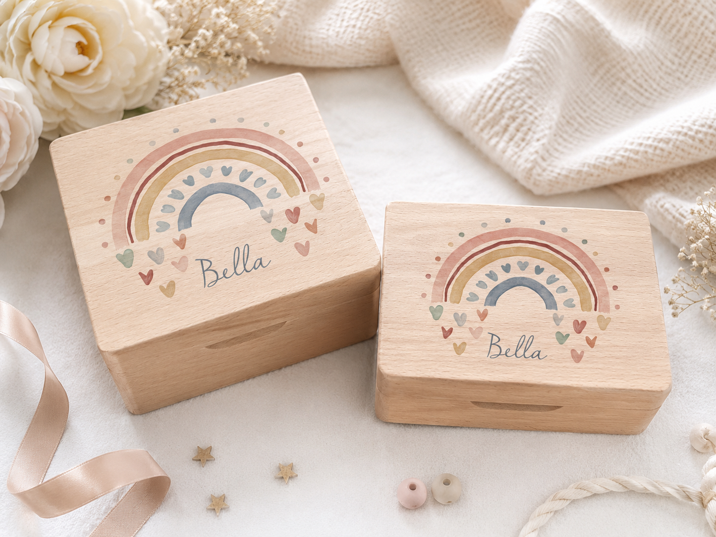Rainbow wood travel jewellery box with mirror