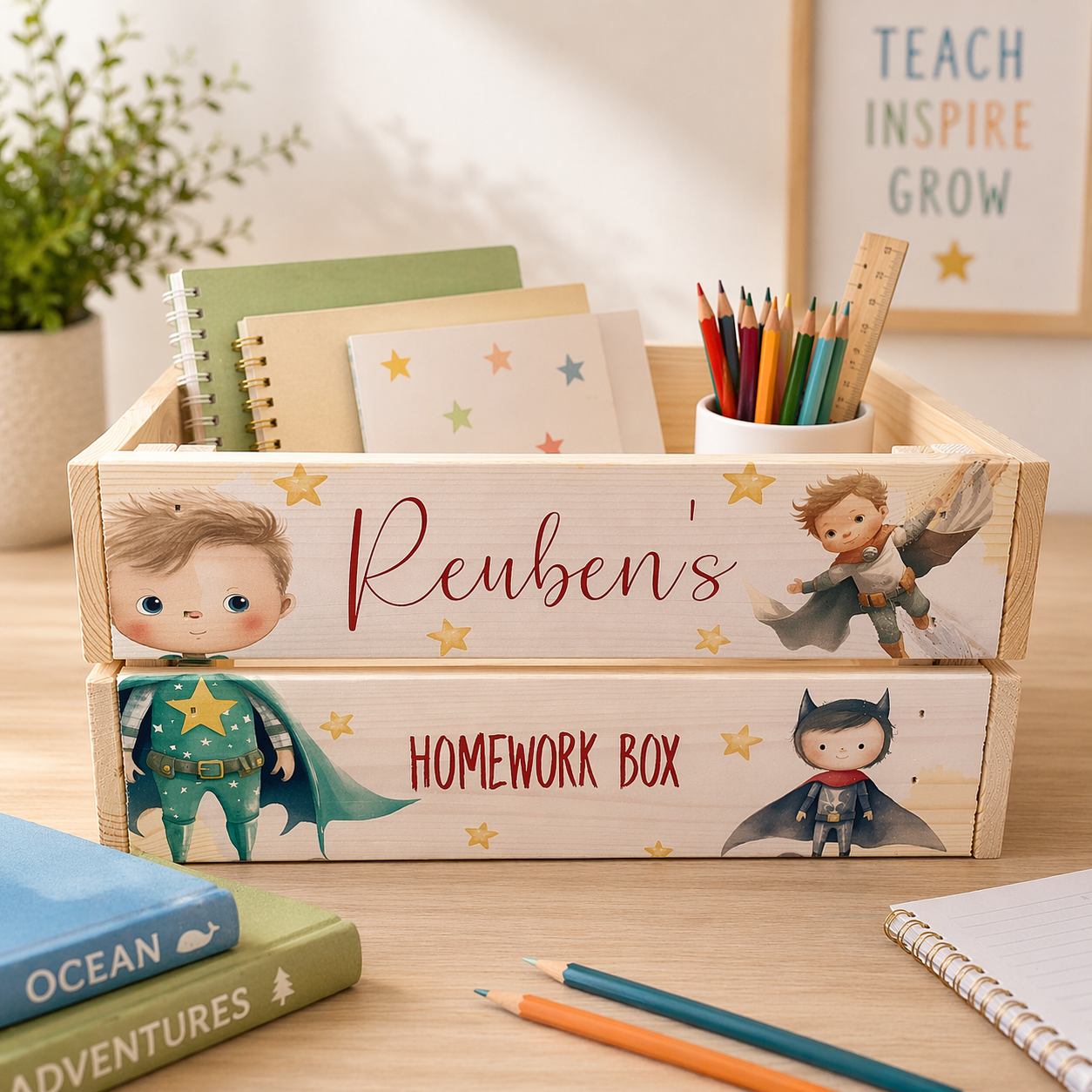 Superhero wooden book crate