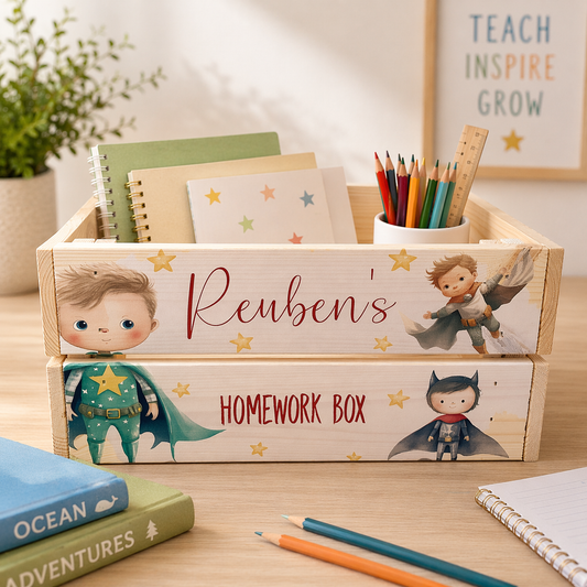 Superhero wooden book crate