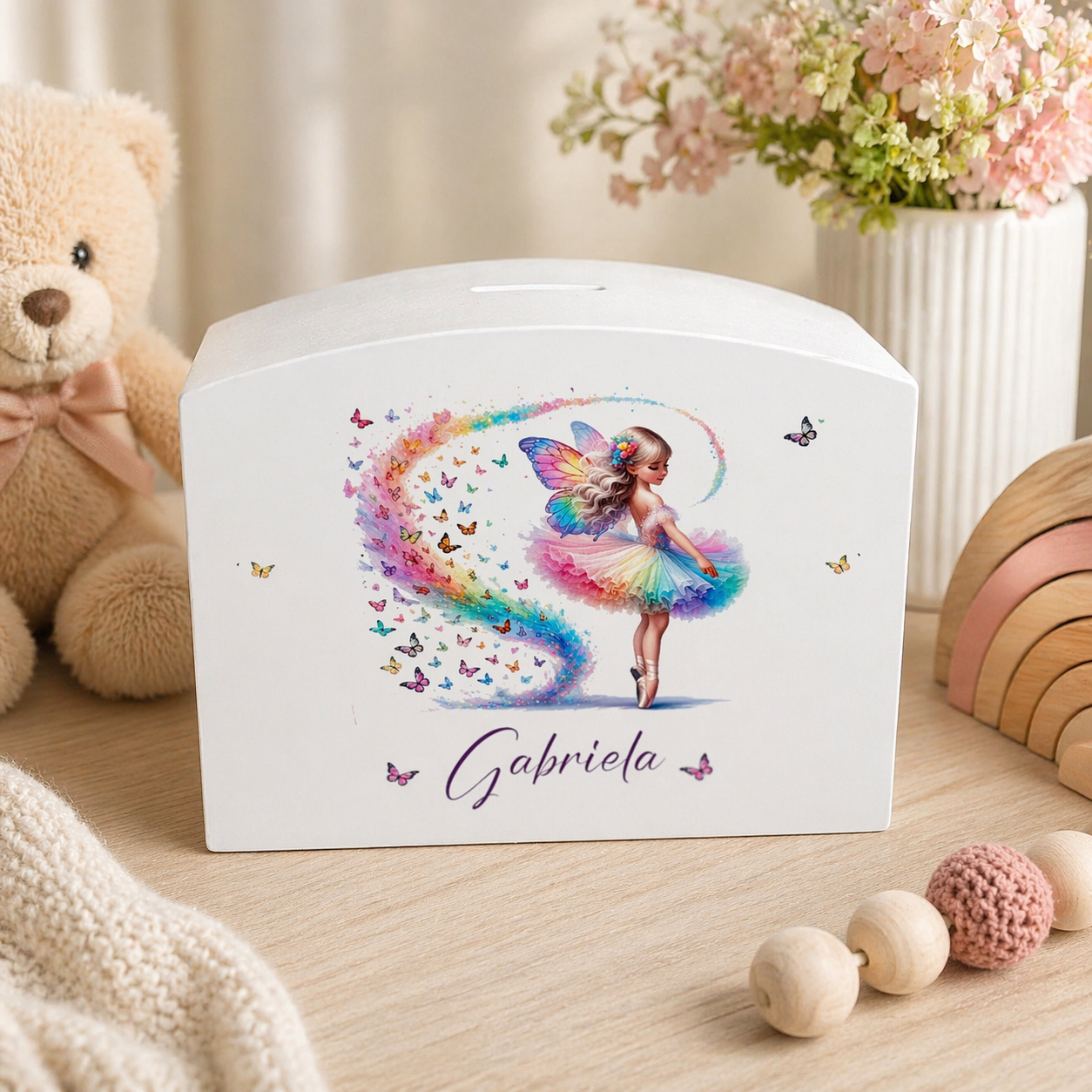Rainbow ballerina money box