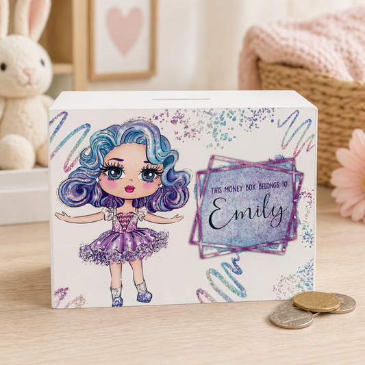 Glitter girl pink money box