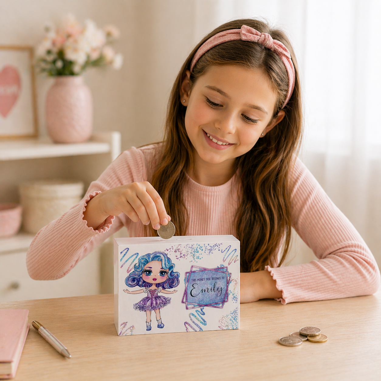 Glitter girl pink money box