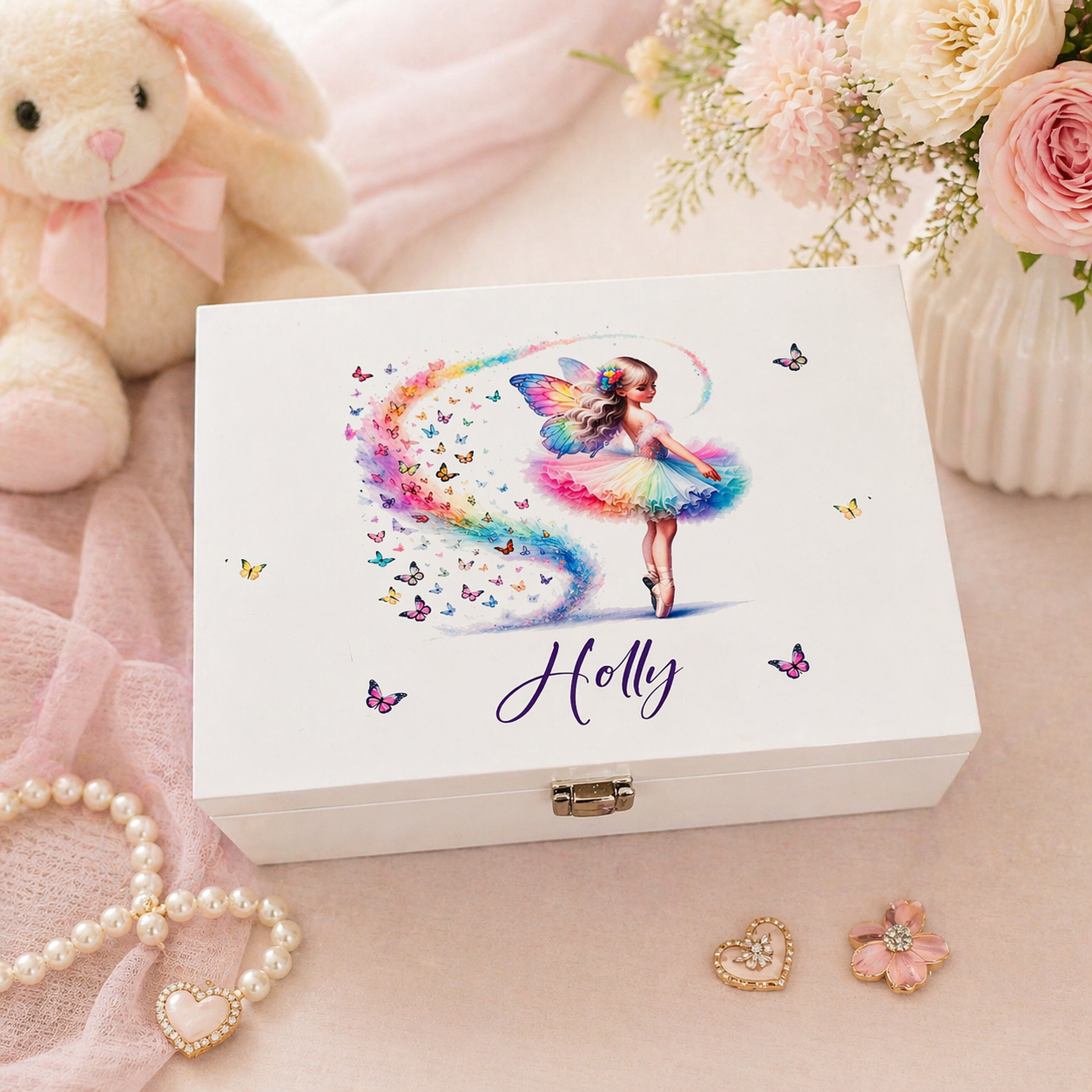 Ballerina Fairy luxury white jewellery box with mirror