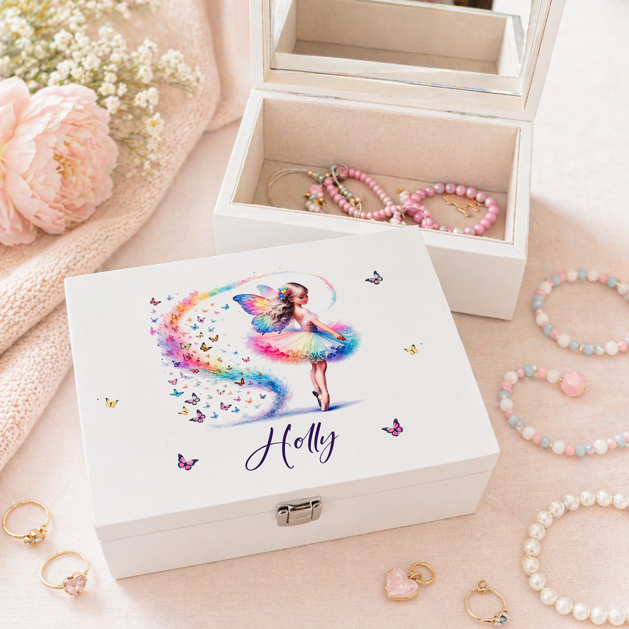 Ballerina Fairy luxury white jewellery box with mirror