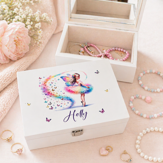 Ballerina Fairy luxury white jewellery box with mirror
