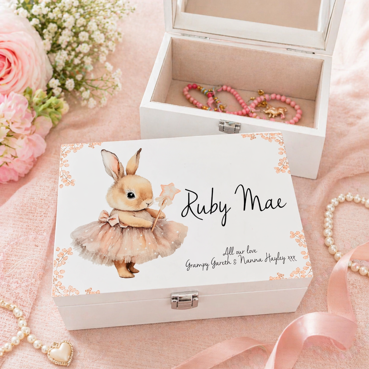 Ballerina Rabbit luxury white jewellery box with mirror