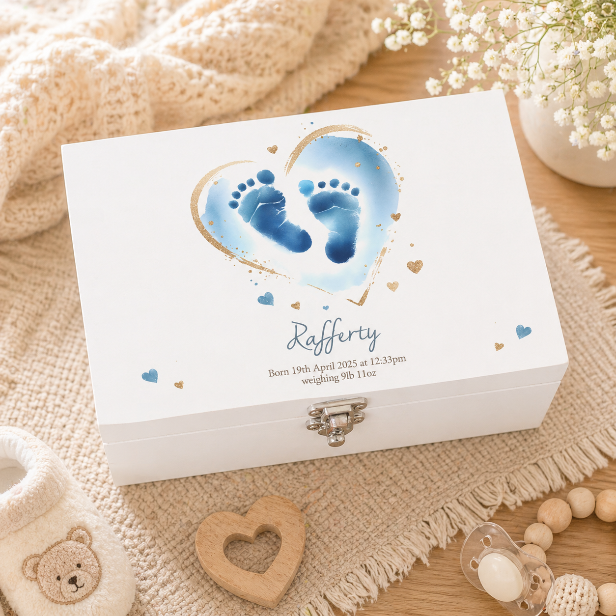 Baby footprint keepsake box