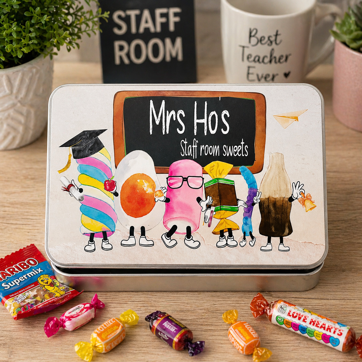 Teacher sweet character tin