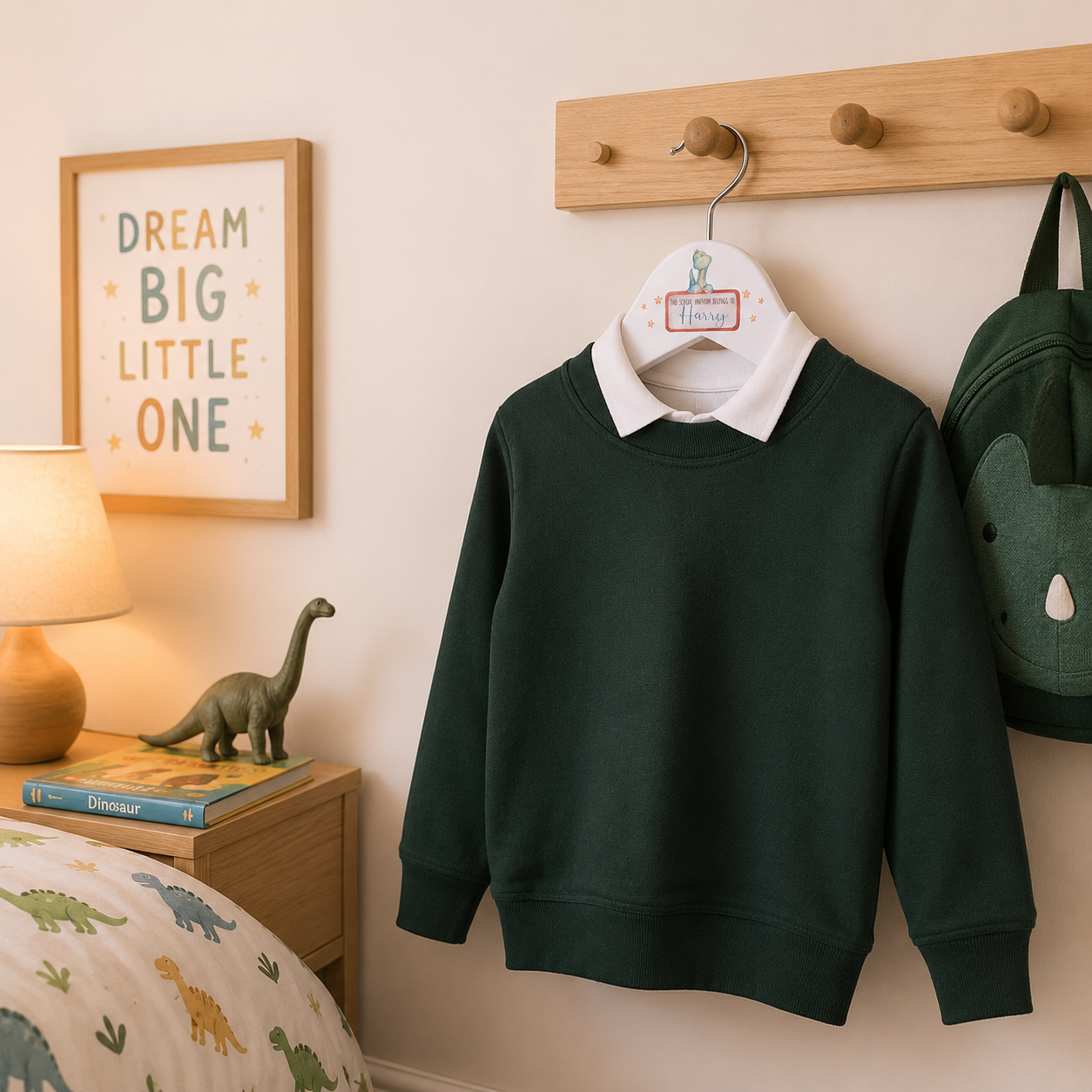Personalised Dinosaur school uniform hanger