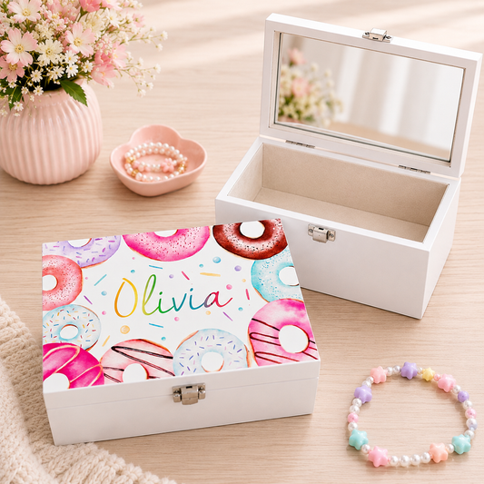 Donut luxury white jewellery box with mirror