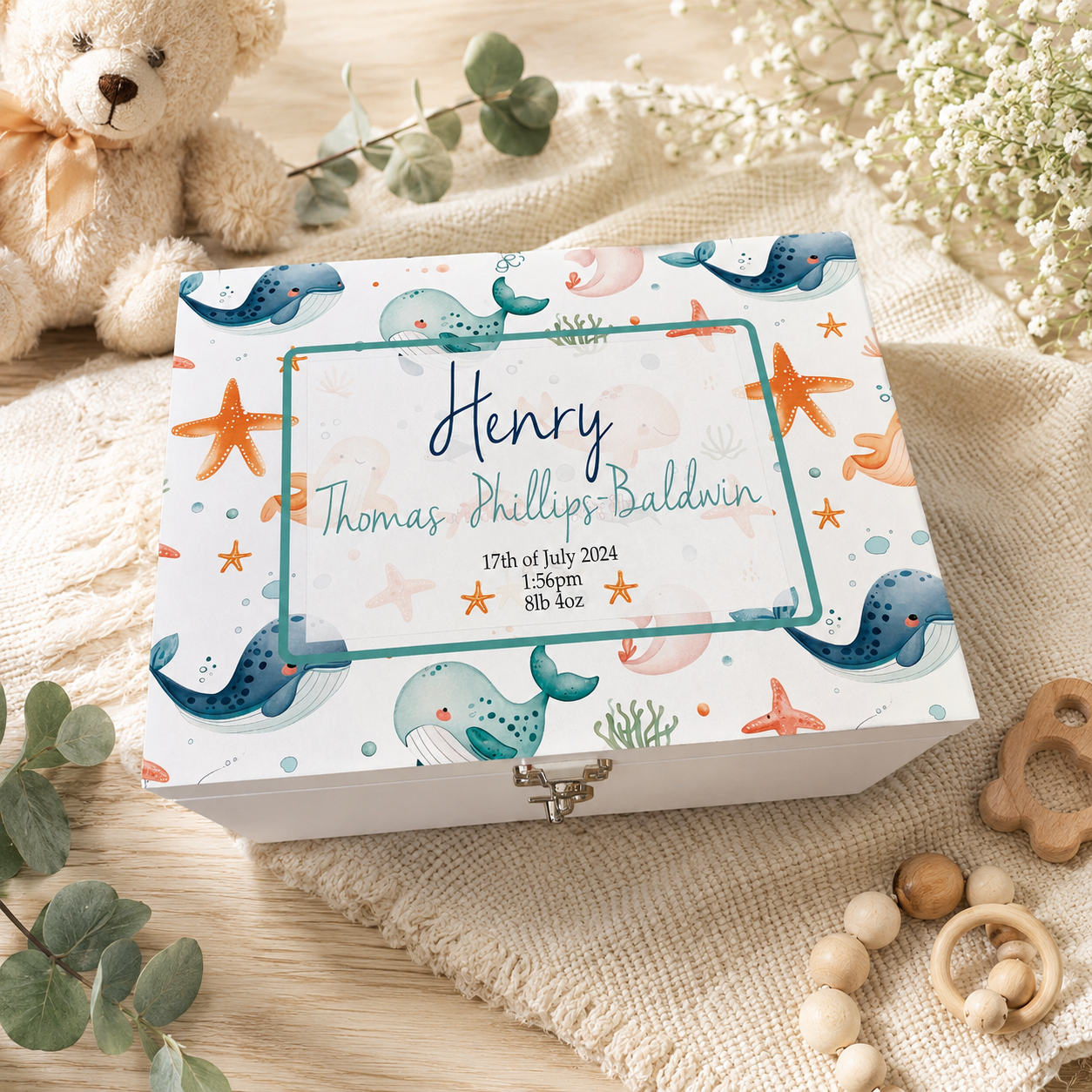Whales Luxury white baby memory box