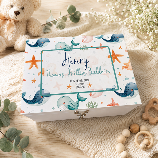 Whales Luxury white baby memory box