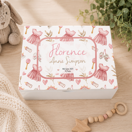 Baby Girl rattles Memory Box Lift Lid