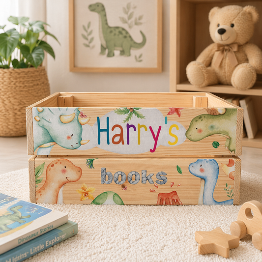 Dinosaur wooden book crate