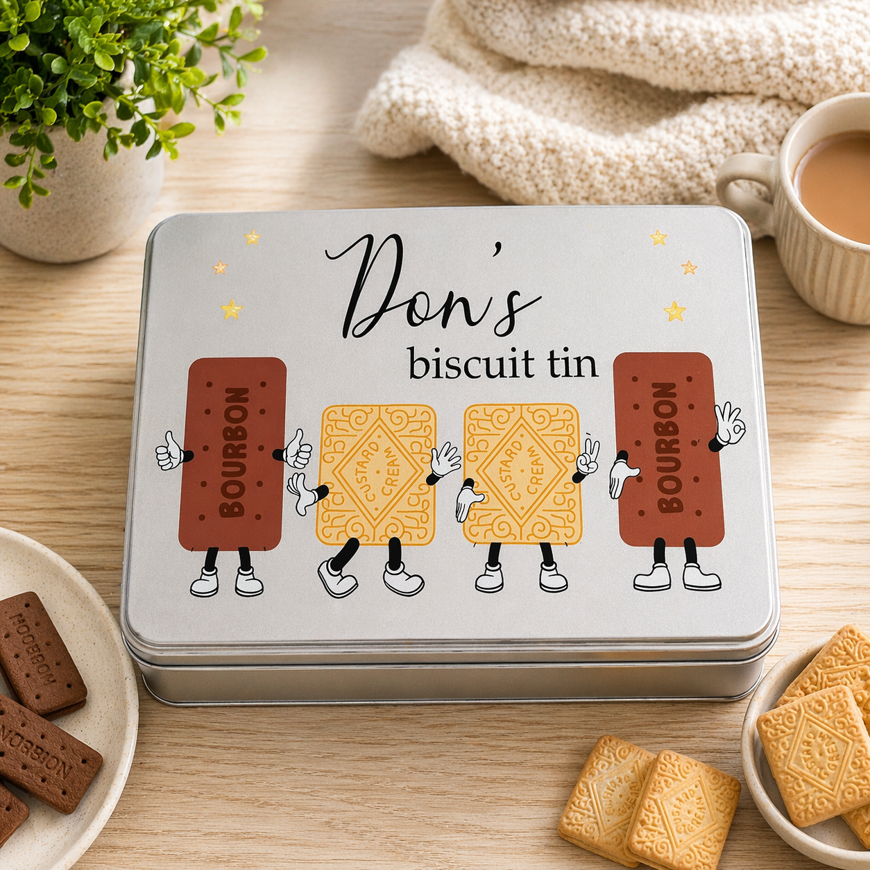 Bourbon and Custard Cream character tin