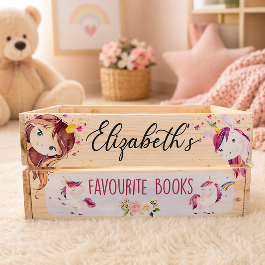 Unicorn wooden book crate