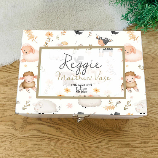 Farm yard Luxury white baby memory box