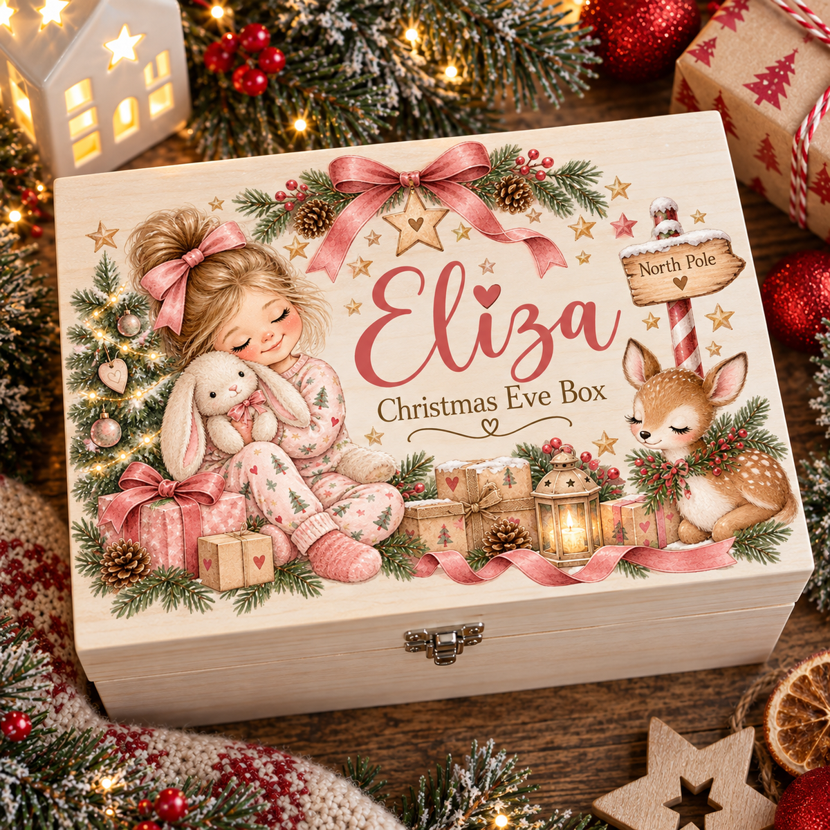 Christmas Girl with Bunny Box