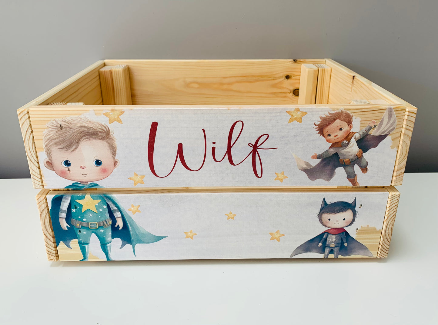 Superhero wooden book crate